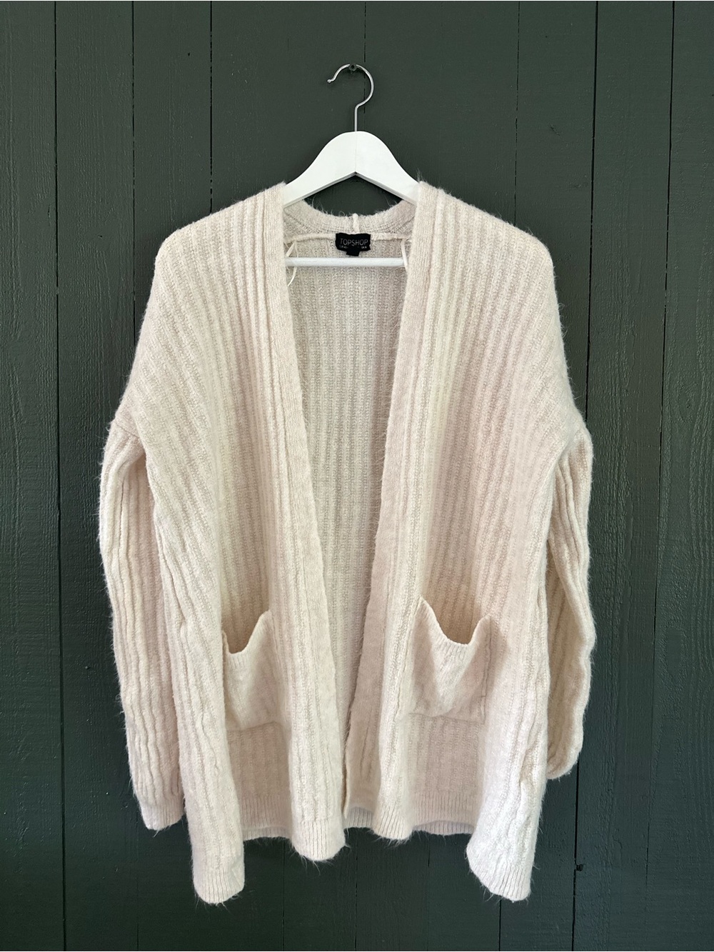 Topshop Cozy Open-Front Ribbed Cardigan Sweater - Cream